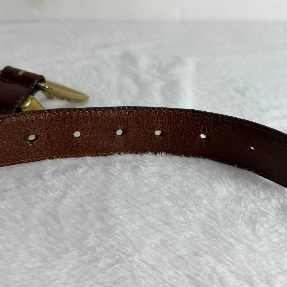 VTG Fossil Womens S Brown Leather Western Concho Belt Gold Tone Filigree Buckle‎